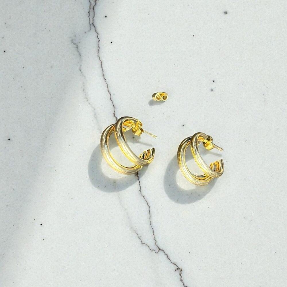 Brand New Gold Triple Layered Hoop Earrings